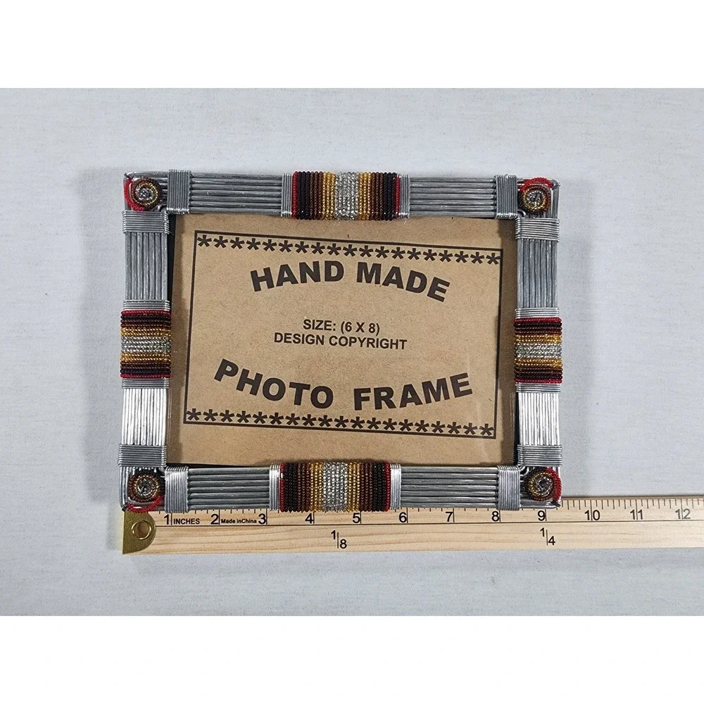 Handmade Silver Tone Wire Beaded Photo Frame 6x8 Industrial Southwestern Decor
